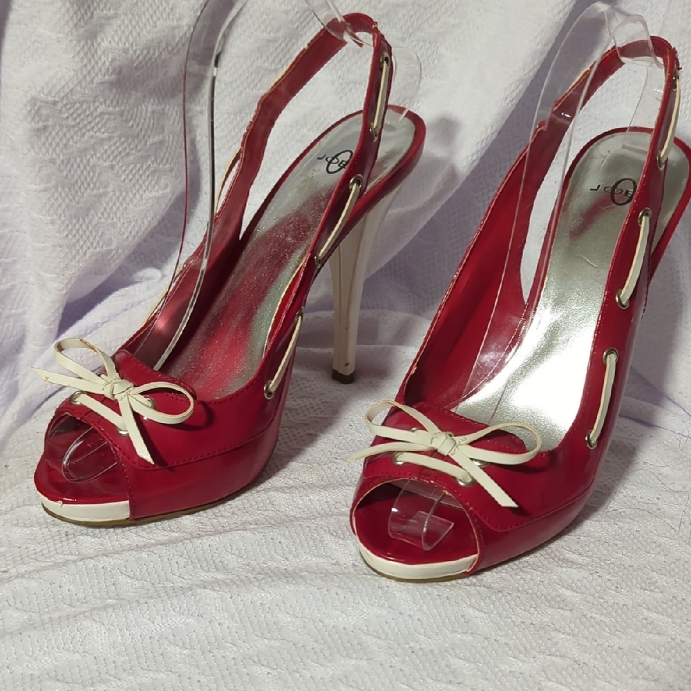 Joey Red and White Slingback Heels with Bow